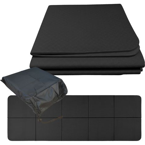Tappetino yoga Relaxdays, 6 mm, 61 x 183 cm, pieghevole, con borsa, antiscivolo, per yoga, pilates, fitness, nero
