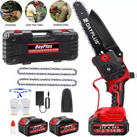 8" Cordless Chainsaw Garden Courtyard Tree Branch Wood Cutting Rechargeable 2PCS Battery (1/5)