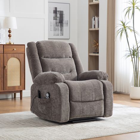 Fauteuil relax électrique multifonction avec aide au relevage, massage et chaleur, dossier et repose-pieds réglables électriquement, avec poches de rangement latérales - gris (1/5)