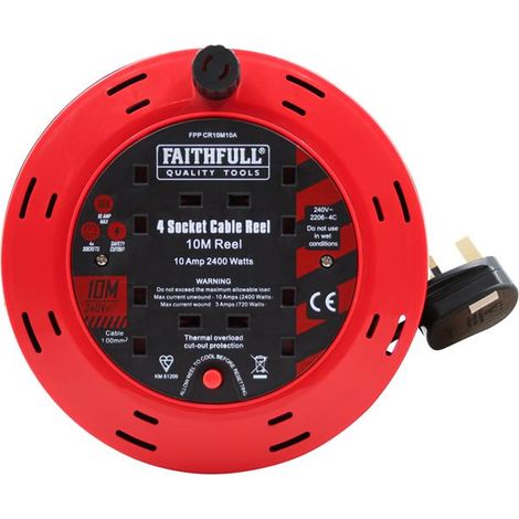 Faithfull XMS25CR10M 10m Cable Reel 10A, 4 Sockets (1/4)