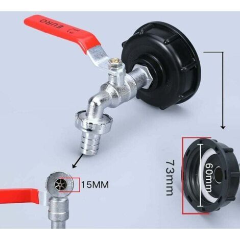 FOREHILL 1000L Tankhahn, Regenwassernutzungshahn, 2 Stück, IBC-Wassertankadapter, 1/2" Doppel-Messinghahn, aus PP, Grobgewinde 60 mm (1/2") (1/4)