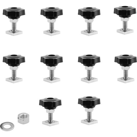 Lot de 10 boulons en T pour barres de toit M8 x 35 mm avec vis moletées M8 avec rondelle d'écrou - Blocs coulissants carrés de 20 x 20 mm pour barres de toit (1/5)