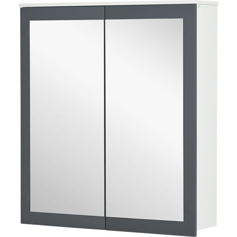 Armario de Baño con Espejo 2 Puertas Vidrio Estantes Ajustables 69x17x75.5cm Blanco (1/5)