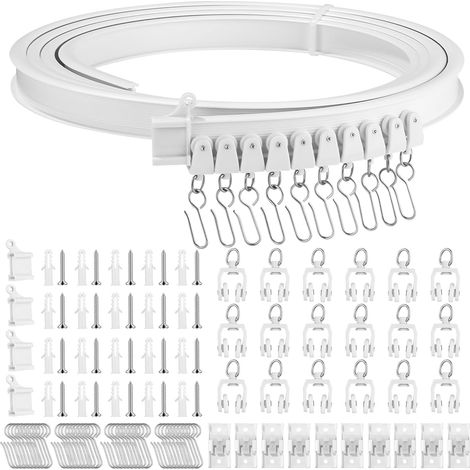 Binario per tende flessibile da soffitto, binario curvo da 3 metri con rulli silenziosi, supporto a parete pieghevole per divisorio, tende, camera da letto, balcone (1/5)
