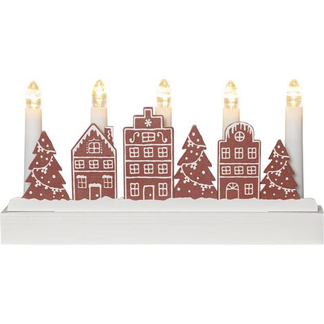 Star Trading Chandelier LED 'Yuletide', motifs en bois, LED, 5 flammes, batterie