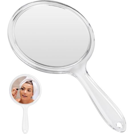 Miroir a Main, Miroir à Main avec Poignée, Miroir Coiffeur avec Poignée, Miroir Double Face Grossissant 1X/3X Miroir de Courtoisie Forme Ronde, pour Maquillage Quotidien (blanc) (1/5)