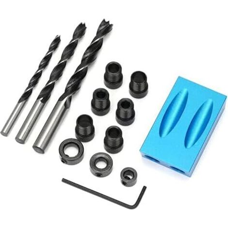 Kit de 15 forets d'angle, gabarit de perçage en 14 pièces, localisateur de perçage pour bois, positionneur de trous d'angle 6/8/10 mm, outils de guidage de perçage pour bricolage (1/5)