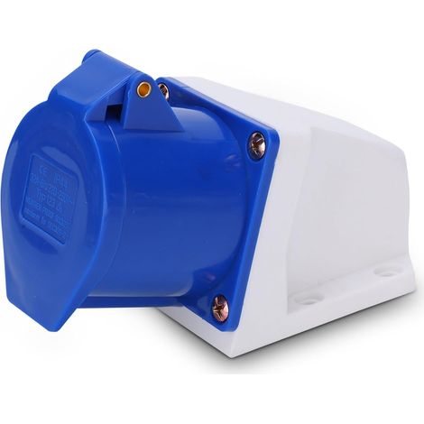 Prise industrielle bleue, prise de montage en surface coudée, prise murale étanche pour centrale de métallurgie de quai 32A 220-250V coffret et prise de sécurité de chantier (1/5)