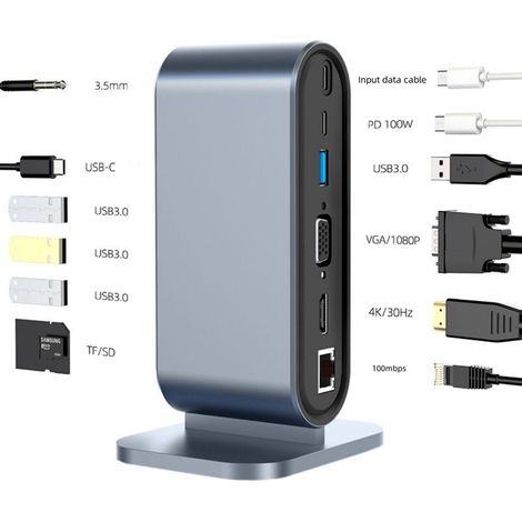 Station d'accueil USB-C 12-en-1 avec ports HDMI, Ethernet et USB 3.0 (1/4)