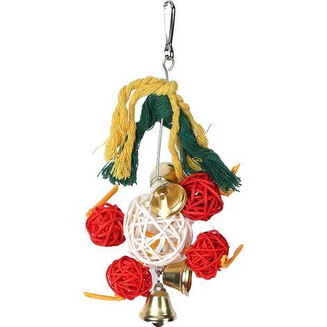 Jouet de noël en rotin naturel pour perroquet, jouet à mordre, à mâcher, avec cloche pour oiseau (1/5)