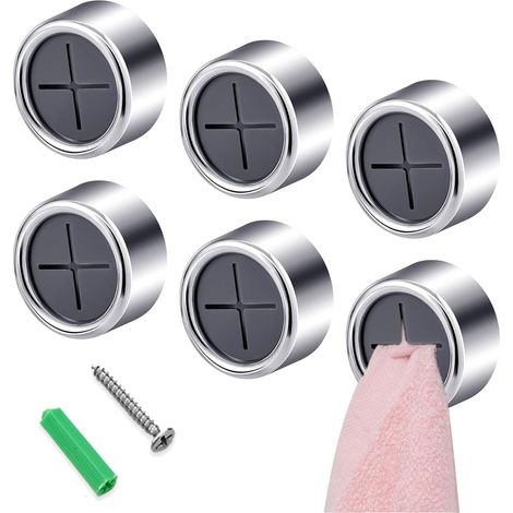 Lot de 6 Porte-serviettes, Rond, Auto-adhésif, Acier Inoxydable, Pour Salle De Bain Et Cuisine (1/5)