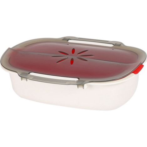 1 weißer und roter PP-Mikrowellen-Dampfgarer für Gemüse, Fisch und Fleisch.