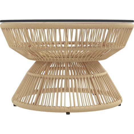 Pied de table jardin ronde résine rotin plateau verre trempé Ø60 x 37H cm