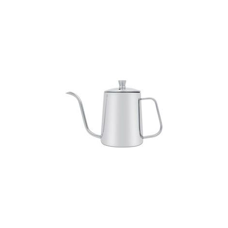 Hervidor de cuello de cisne de acero inoxidable plateado: diseño elegante y precisión para la preparación de cafés de alta calidad.