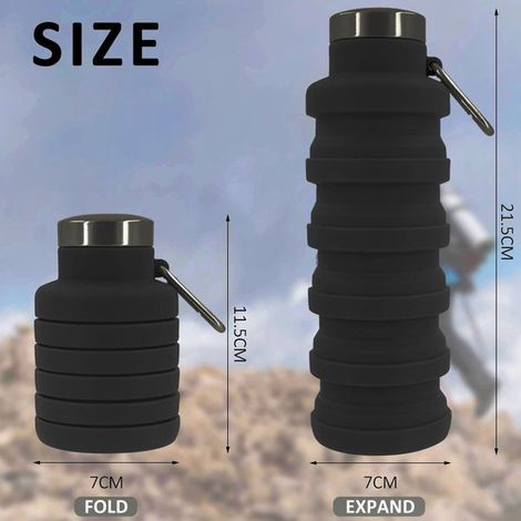 Bicchiere per bere - 1 pezzo, pieghevole - 500 ml - Bicchiere in silicone per alimenti - Bicchiere sportivo portatile - Nero (1/4)