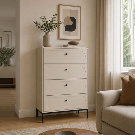 Cómoda Lanesaro, 4 Cajones, Apertura Deslizante, Cierre Suave, 76x40x116h cm Beige Cashmere (1/5)