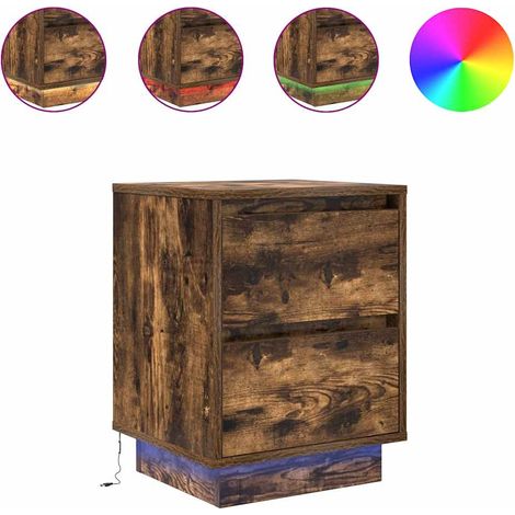 Maison Exclusive - Nachttisch mit LED-Leuchten Räuchereiche 38x34