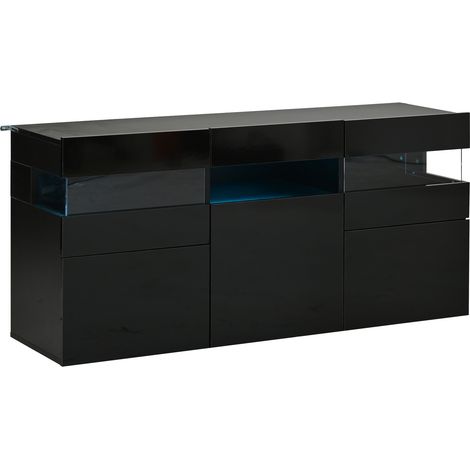 Credenza da soggiorno nera 140 x 40,5 x 66,5 cm con 3 ante e luci LED (1/5)