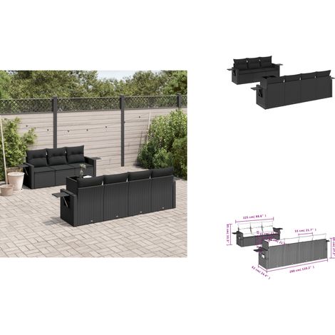 8-tlg. Garten-Sofagarnitur mit Kissen Schwarz Poly Rattan - Gartenmöbel - PE-Rattan Möbel - Outdoor Möbel - Lounge Set - Sofasitzgruppe