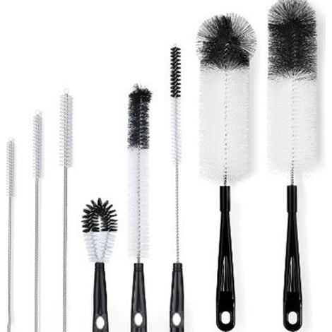 Lot de 5 brosses de nettoyage pour biberons et pailles en ABS et acier inoxydable avec manche long pour bouteilles de vin bière thermos et gobelets couleur noire (1/5)