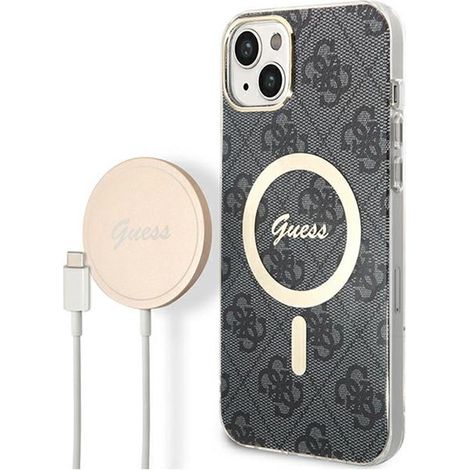 Pack Guess MagSafe 4G - Étui MagSafe pour iPhone 14 Plus + Chargeur (Noir/Or) (1/5)