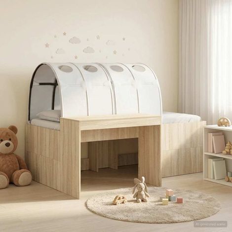 Lit enfant avec tunnel 3 pièces et bureau intégré, bois d’ingénierie, chêne artisanal et blanc - PANGIVO (1/5)