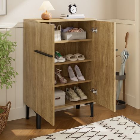 REDOM Meuble à chaussures 60x34.5x95cm Grand rangement panneau de particules Portes doubles Noir et bois (1/5)