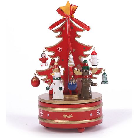 1 Boîte à musique, Sapin de Noël en bois, Décoration rotative, Mécanisme à remontoir, Pour table de fête (1/5)