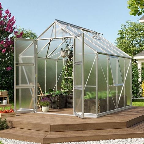 Serre de jardin en polycarbonate 4 ou 6 mm - Olymp, Long 2.63 m, Couleur Aluminium , Polycarbonate 6 mm