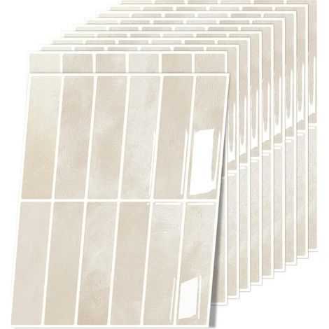 10 Pièces (K-beige-22.9x29CM) Credence Adhesive pour Cuisine Bain, 3D Dalle PVC Adhesive Murale, Sticker Carrelage Autocollant Mural, Carrelage Adhes