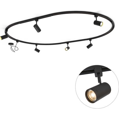 QAZQA Système d'éclairage sur rail moderne avec 6 spots noirs, monophasé, ovale 100 cm - Iconic Jeana