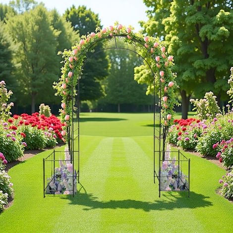 Arche de jardin en métal résistant, idéale pour les plantes grimpantes, les mariages et autres cérémonies. Support pour rosiers grimpants, pelouse ou cour, couleur noire, 2,18 m (7,15 pi). (1/5)
