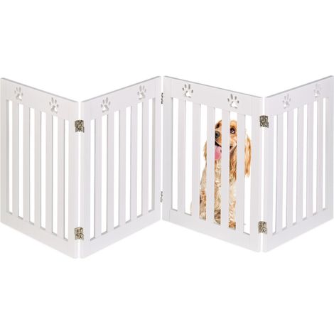 Relaxdays Barrière de sécurité pour chiens, grille de protection, HxL : 60 x 204 cm, MDF, pliable, blanche