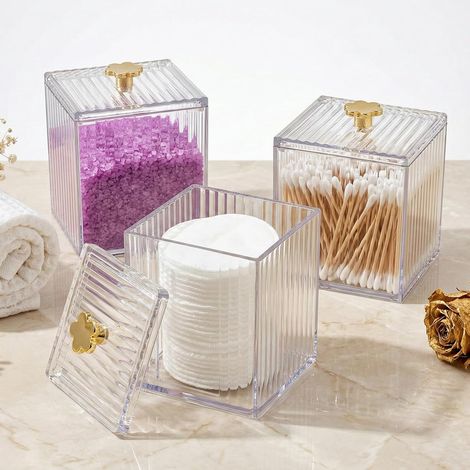 3 Supports Carrés, Acrylique Blanc, Organisateur Cosmétique, Pour Coton-Tiges Fil Dentaire, Salle De Bain (1/5)