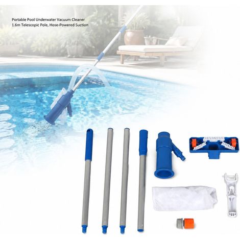 Aspiratore per piscine a getto d'acqua + 4 aste in alluminio e plastica, pulizia subacquea portatile per spa e laghetti (1/5)