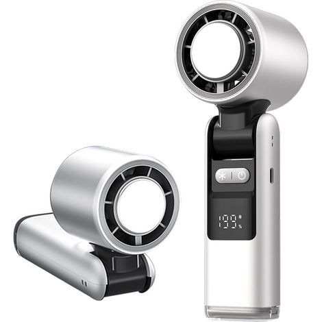 Mini ventilador de aire acondicionado portátil, plegable, con pantalla LED, función de enfriamiento, 1-199 ajustes de velocidad para uso en exteriores, camping y oficinas - Blanco (1/5)