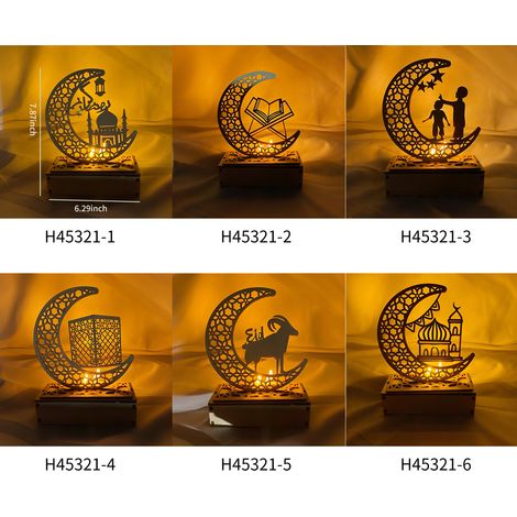 Eid Ramadan veilleuses en bois lune lumière Mubarak lampe de bureau croissant fête LED fée Style musulman décoratif pour la décoration de table (1/5)