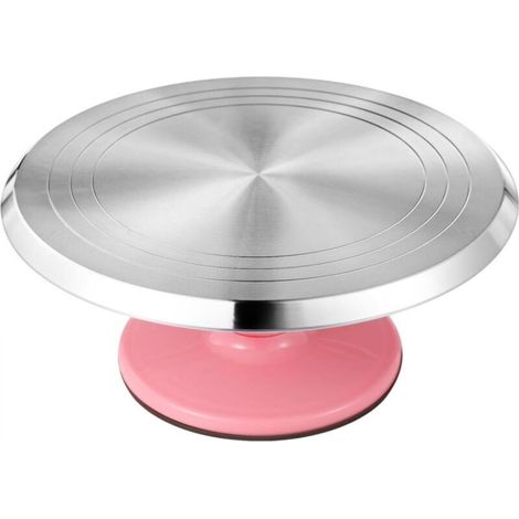 Présentoir à gâteaux rotatif en alliage d'aluminium, plateforme rotative antidérapante, rotation fluide, rose (1/4)