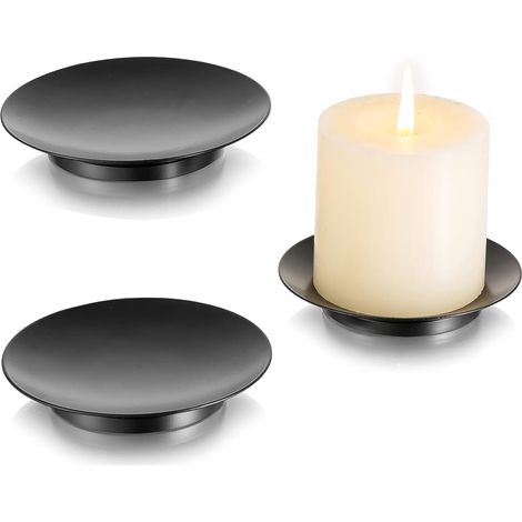 Support Bougie Chandelier Bougeoir - Lot de 3 Bougeoirs Ronds de 10.8cm en Fer Noir Porte Bougie Supports pour Bougies Piliers et Chauffe-Plat et Votives Intérieur Décoration (1/5)
