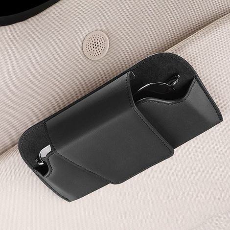 Car Sunglasses Holder - Car Glasses Organizer with Clips and Decoration (Black)