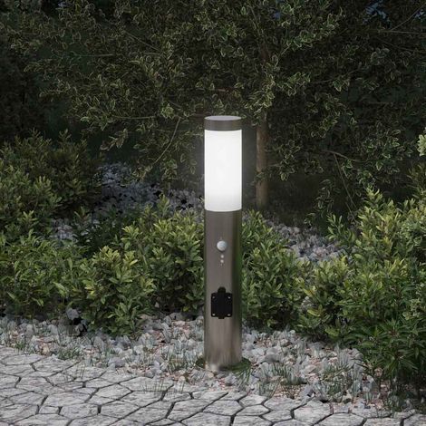 Pollerleuchte mit Sensor und Steckdose 50 cm Edelstahl IP44 (1/5)