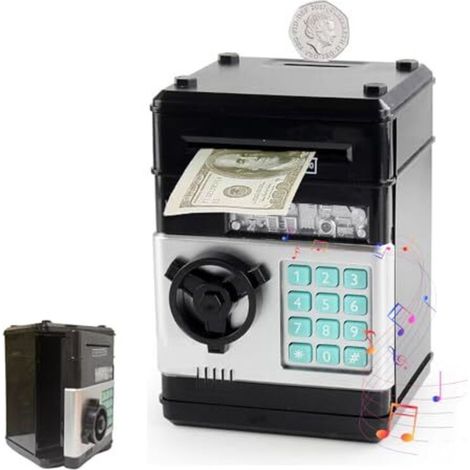 Tirelire électronique pour enfants - Tirelire musicale avec distributeur automatique de billets, coffre-fort à pièces avec verrouillage par code et distributeur automatique d'argent, cadeau d'annivers