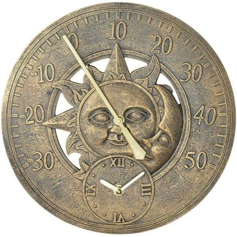 Thermomètre Extérieur Horloge Vintage Mur Horloge De Station De Décoration Rétro Suspendu Horloge Motif Soleil Lune Étanche Extérieur Ou Intérieur, Piscine, Clôture, Patio (1/5)