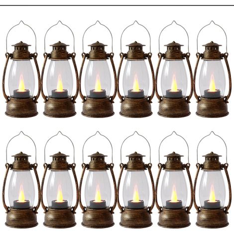 Lot de 12 bougies LED vintage à suspendre pour décoration de fête d'Halloween, mini-lanterne, cuivre brossé (1/5)