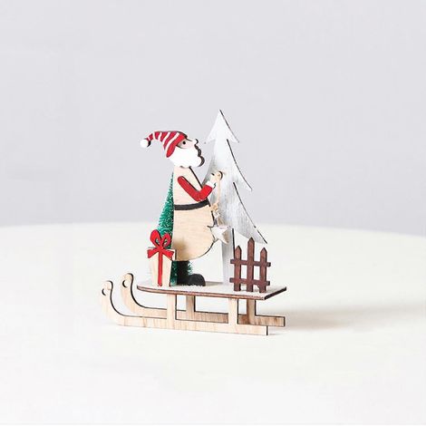 Décoration de Noël en bois peint représentant le Père Noël, assiette décorative de bureau, forme 7 (1/4)