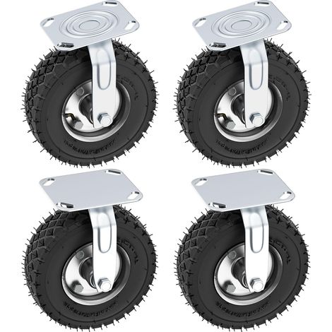 Kit de 4 roulettes charge lourde 200mm – 2 pivotantes 360° et 2 fixes – Charge max 200kg – Caoutchouc pour meubles et chariots