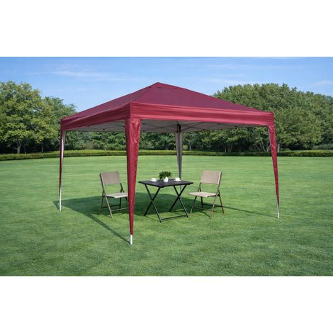 Tonnelle pliante 300x300 cm bordeaux en métal imperméable avec 4 parois, 4 sacs de sable et protection UV (1/5)