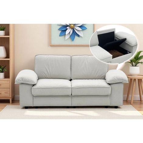Canapé 2 places relax blanc crème 201x91x89 cm avec rangement intégré – couchage quotidien, assise moelleuse