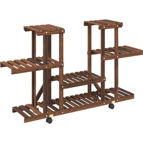 Support à fleurs meuble plante avec roues 110 x 25 x 78 cm bois massif de sapin marron (1/5)