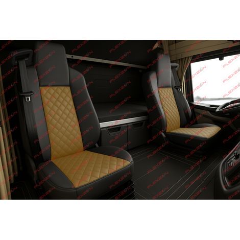 1+1-Set Sitzbezüge aus Kunstleder für MAN TGX EURO 6 2021+ - Beige-Schwarz